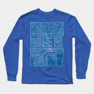 Detroit, Michigan, USA Map Typography - Blueprint Long Sleeve T-Shirt